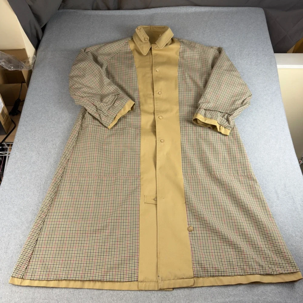 Vintage Polo Ralph Lauren Reversible Trench Coat Khaki Plaid Mens Large Belted